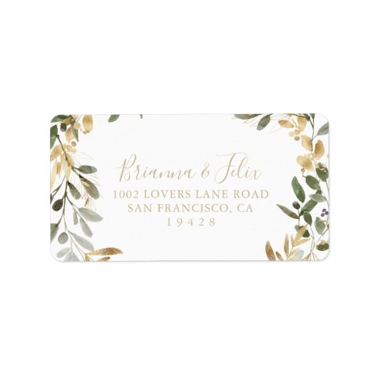 Gold Greenery Fall Wedding RSVP-adreslabel Etiket (Voorkant)