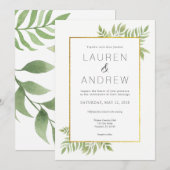 Gold Greenery Floral Leaves Wedding Kaart (Voorkant / Achterkant)