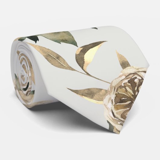 Gold & Greenery Floral Wedding Stropdas (Opgerold)