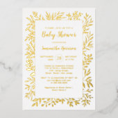 Gold Greenery Foliage Gender Neutral Baby shower Folie Uitnodiging (Voorkant)