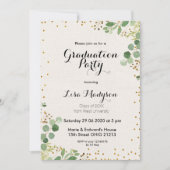 Gold Greenery Graduation Party Invite Kaart (Voorkant)