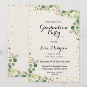 Gold Greenery Graduation Party Invite Kaart (Voorkant / Achterkant)