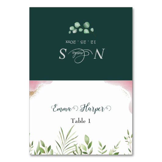 Gold Greenery Guest Name Wedding Place Card Kaart (Voorkant)