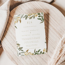 Gold Greenery Herfst Achternaam Initiaal Wedding