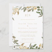 Gold Greenery Herfst Achternaam Initiaal Wedding Kaart (Voorkant)