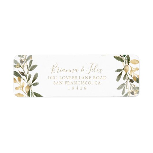 Gold Greenery Herfst Return Address Label (Voorkant)