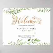 Gold Greenery Left Directional Wedding Welkom Poster (Voorkant)