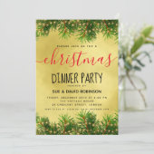 Gold Greenery Lights kerstfeestdag diner Kaart (Staand voorkant)