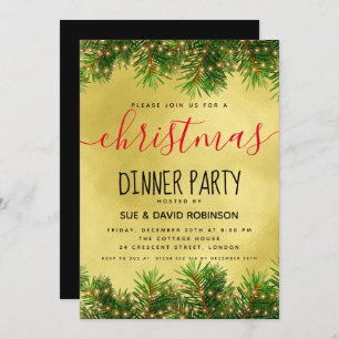 Gold Greenery Lights kerstfeestdag diner Kaart