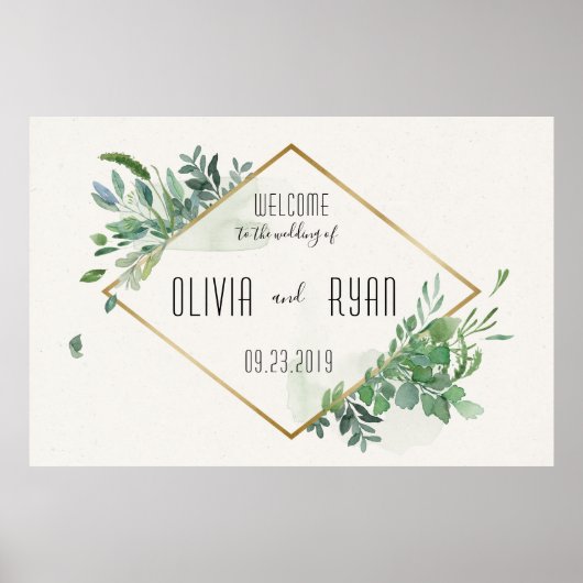 Gold Greenery Lijst Wedding Welcome Poster (Voorkant)