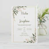 Gold Greenery Minimalist Leaf Lijst Wedding Kaart (Staand voorkant)