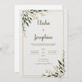 Gold Greenery Minimalist Leaf Lijst Wedding Kaart (Voorkant / Achterkant)
