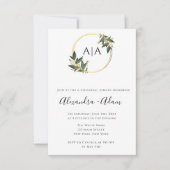 Gold Greenery Monogram Rehearsal Dinner Invitation Kaart (Voorkant)