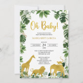 Gold Greenery Oerwoud Safari Animals Baby shower Kaart (Voorkant)