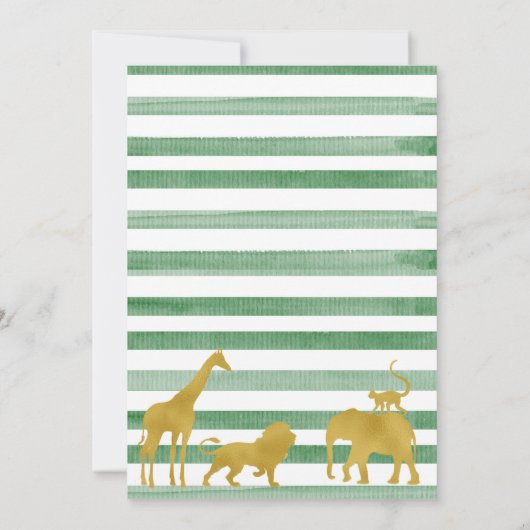 Gold Greenery Oerwoud Safari Animals Baby shower Kaart (Achterkant)