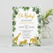 Gold Greenery Oerwoud Safari Animals Baby shower Kaart (Staand voorkant)