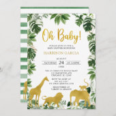 Gold Greenery Oerwoud Safari Animals Baby shower Kaart (Voorkant / Achterkant)