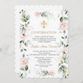 Gold Greenery Pink Flowers Cross-bevestiging Kaart (Voorkant / Achterkant)