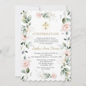 Gold Greenery Pink Flowers Cross-bevestiging Kaart (Voorkant)