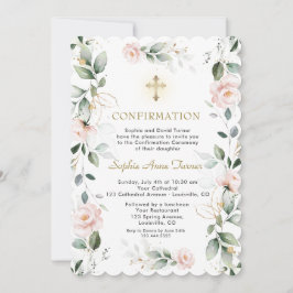 Gold Greenery Pink Flowers Cross-bevestiging Kaart