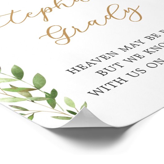 Gold Greenery Reserved Memorial Tafel Teken Poster (Hoek)
