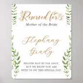 Gold Greenery Reserved Memorial Tafel Teken Poster (Voorkant)