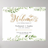 Gold Greenery Right Directional Wedding Welkom Poster (Voorkant)