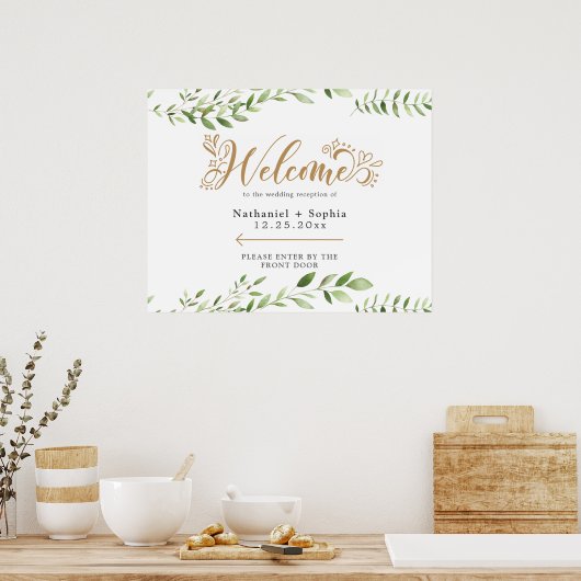 Gold Greenery Right Directional Wedding Welkom Poster (Keuken)