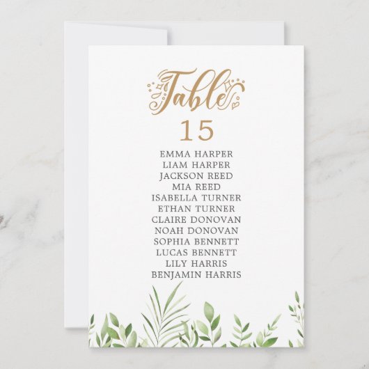 Gold Greenery Tafel Nummer Zitting Grafiek Kaarten (Voorkant)