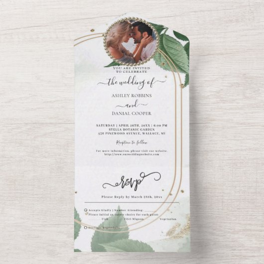 Gold Greenery trouwt in één uitnodiging (Binnen)