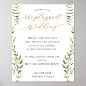 Gold Greenery Unplugged Wedding Sign Poster (Voorkant)