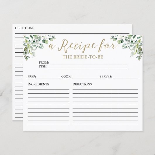 Gold Greenery Vrijgezellenfeest Recipe Kaarten (Voorkant / Achterkant)