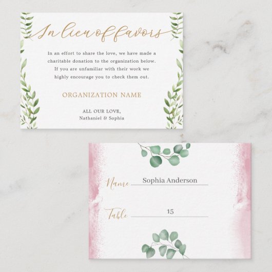 Gold Greenery Watercolor Charity Donation  Plaatskaartje (Voorkant / Achterkant)