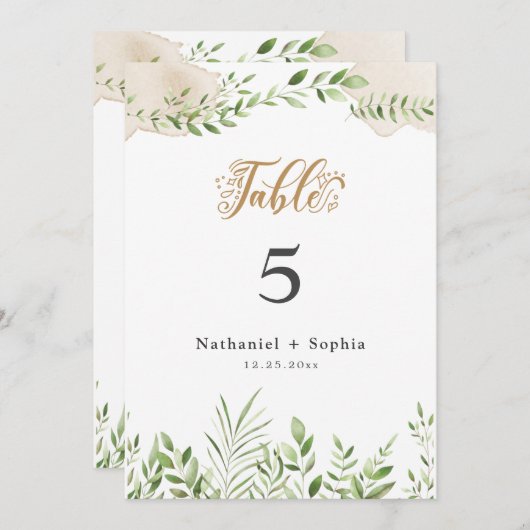 Gold Greenery Waterverf 5x7" Tafelnummer (Voorkant / Achterkant)
