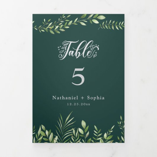 Gold Greenery Waterverf Drievoudige tafel Nummer T Drieluik Programma (Cover)