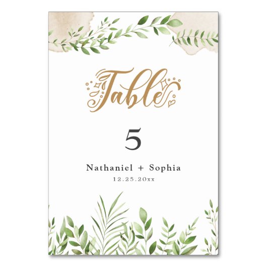 Gold Greenery Waterverf Tafel Kaart (Achterkant)