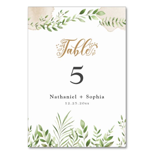 Gold Greenery Waterverf Tafel Kaart (Voorkant)