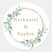 Gold Greenery Waterverf Wedding Envelope Afdichtin Ronde Sticker (Voorkant)