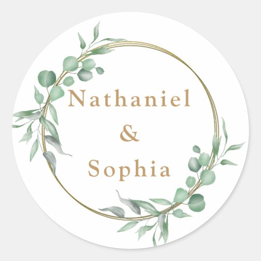 Gold Greenery Waterverf Wedding Envelope Afdichtin Ronde Sticker (Voorkant)
