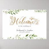 Gold Greenery Waterverf Wedding Welkomstbord Poster (Voorkant)