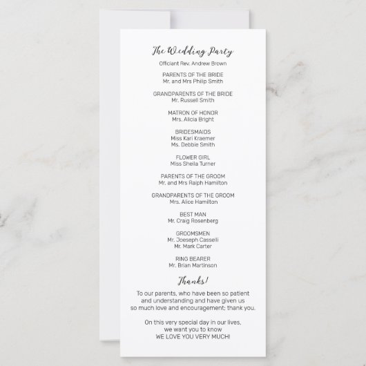 Gold Greenery Wedding Ceremony Program 4x9 Kaart (Achterkant)