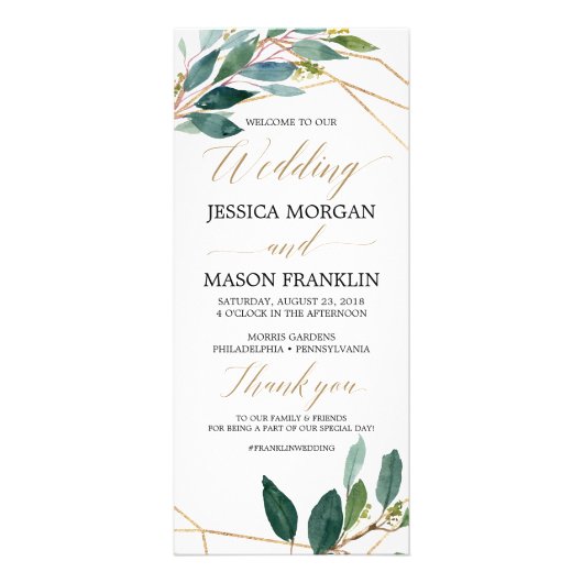 Gold Greenery Wedding Program - Ceremony Program Reclamekaart (Voorkant)