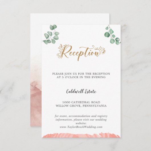 Gold Greenery Wedding Receptie Insert Kaart (Voorkant / Achterkant)