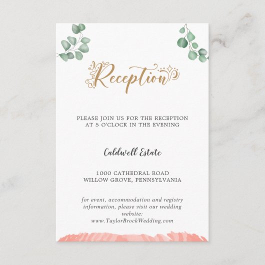 Gold Greenery Wedding Receptie Insert Kaart (Voorkant)