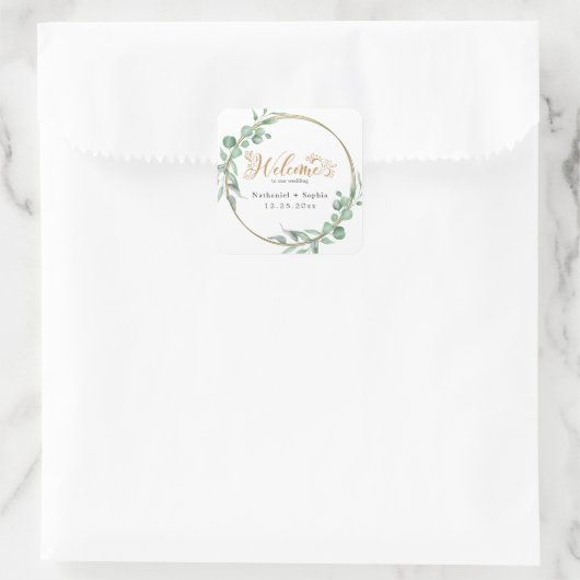 Gold Greenery Wedding Welkom Plein Sticker (Tas)