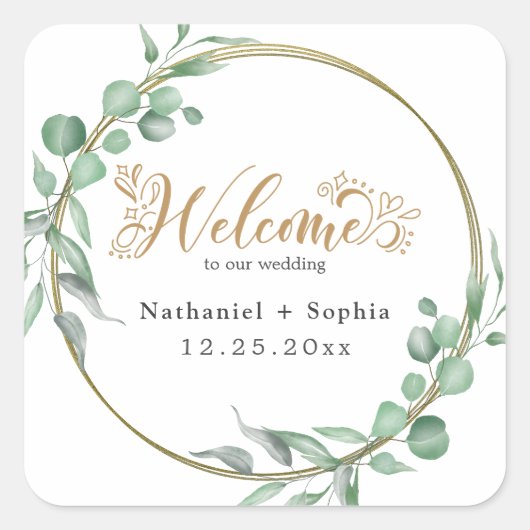 Gold Greenery Wedding Welkom Plein Sticker (Voorkant)