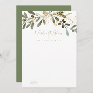 Gold Greenery Wedding Words of Wisdom Advice Kaart