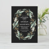 Gold Greenery Wreath Black Modern Engagement Party Kaart (Staand voorkant)