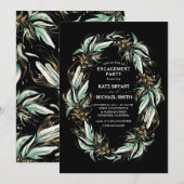 Gold Greenery Wreath Black Modern Engagement Party Kaart (Voorkant / Achterkant)