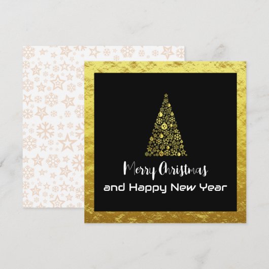 Gold Greeting Card Merry Christmas Happy New Year Feestdagenkaart (Voorkant / Achterkant)